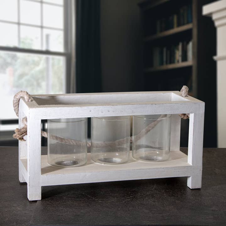 Antikas - Vendita all'ingrosso Lanterne - Lanterna in legno. 3 pezzi. lanterna bianca Chabby Chic