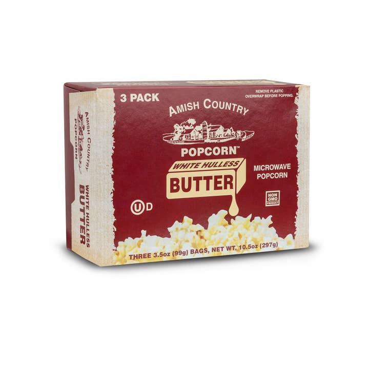 Amish Country Popcorn - Wholesale Popcorn Kernels - 3pk Microwave Buttery White Hulless Popcorn