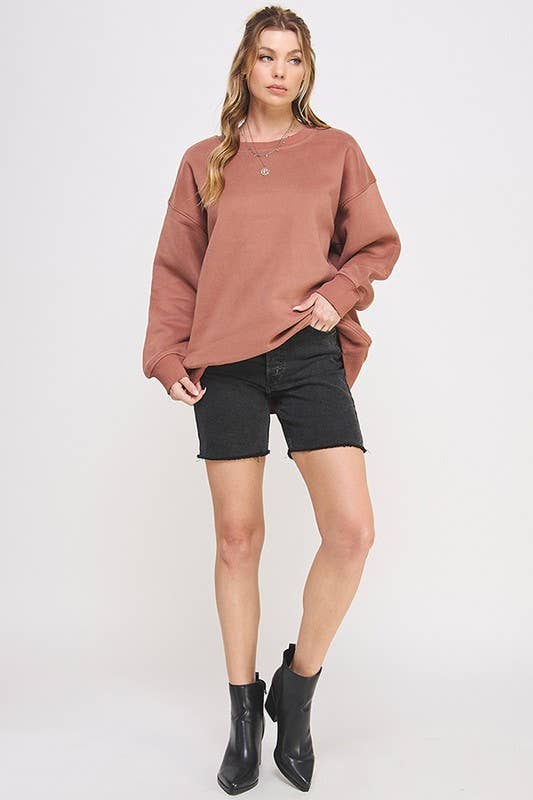 JADE BY JANE - Vendita all'ingrosso Felpa - Donna - Felpa oversize a maniche lunghe con scollo rotondo tinta unita11