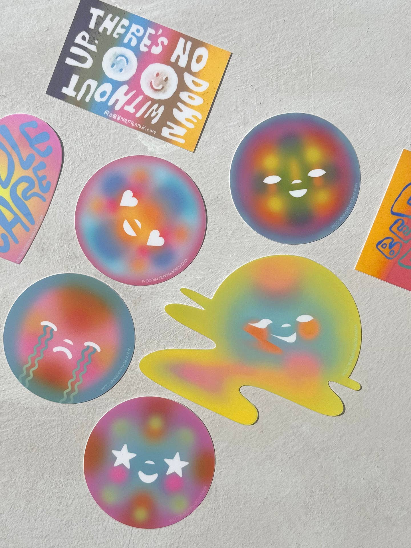 Robyn A. Frank Artworks - Wholesale Sticker - Sad sun circle sticker in matte vinyl2