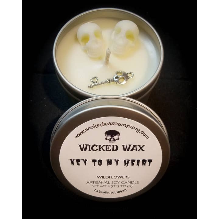 Key To My Heart skull candle for wholesale by Wicked Wax