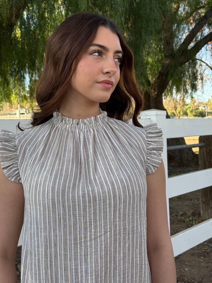 Gestreepte Ruffle Top voor wholesale door 24-Hrs Fashion