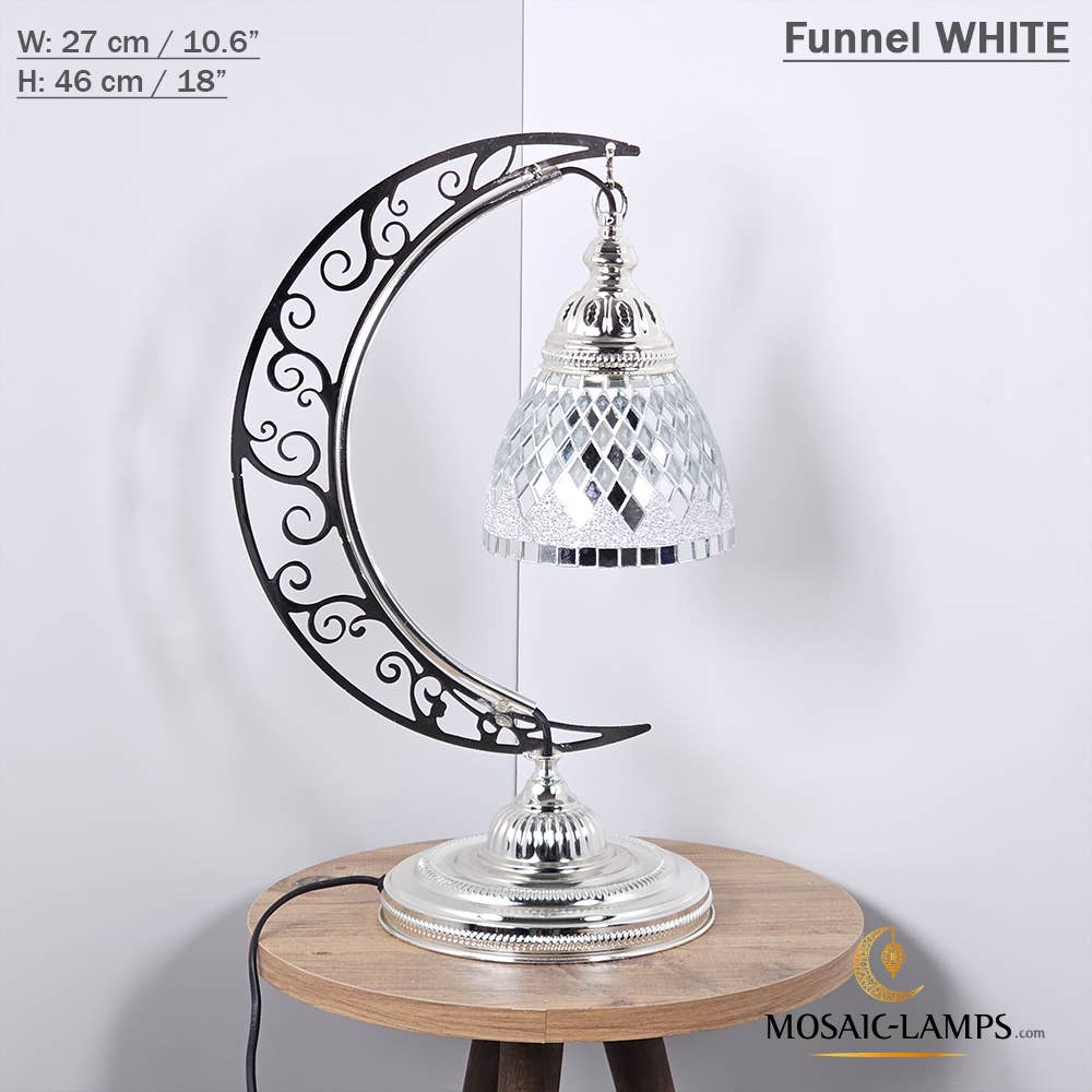 Mosaic Lamps - Vendita all'ingrosso Lampada da scrivania/d'accento - Lampada da scrivania Turkish Moon in argento, luci ad arco marocchine, Murano C28