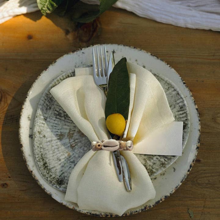 Bamboo Source Tropical Decor - Wholesale Napkin Ring - Woven Cowrie Shell Napkin Ring Set/41