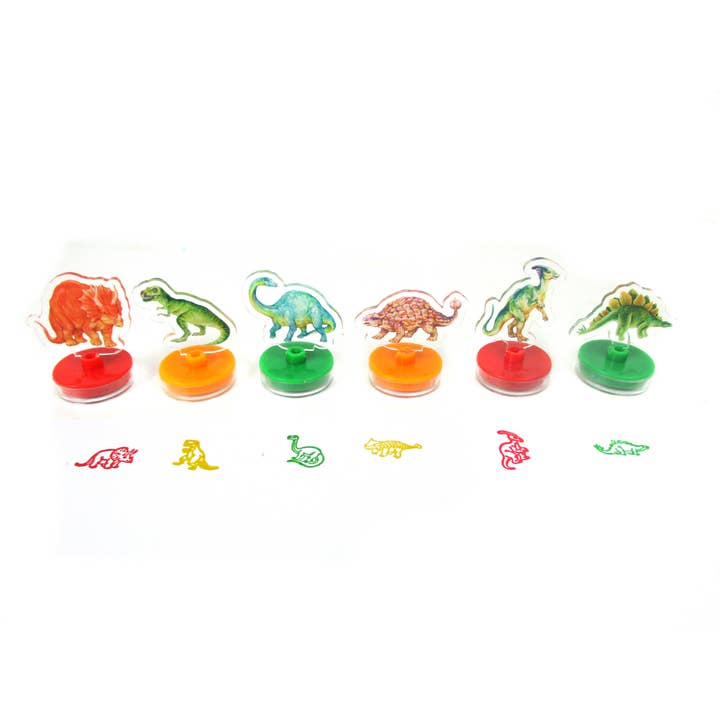 Tiny Mills - Vendita all'ingrosso Timbro in gomma/decorativo - Bambini e neonati - Timbri autoinchiostranti in acrilico con dinosauri giurassici, 6 pezzi