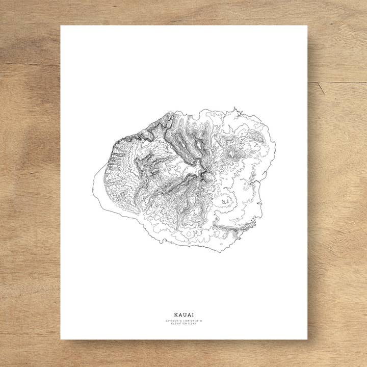 Kauai, Hawaii Topographic Map Art Poster Print for wholesale by Topographia Design