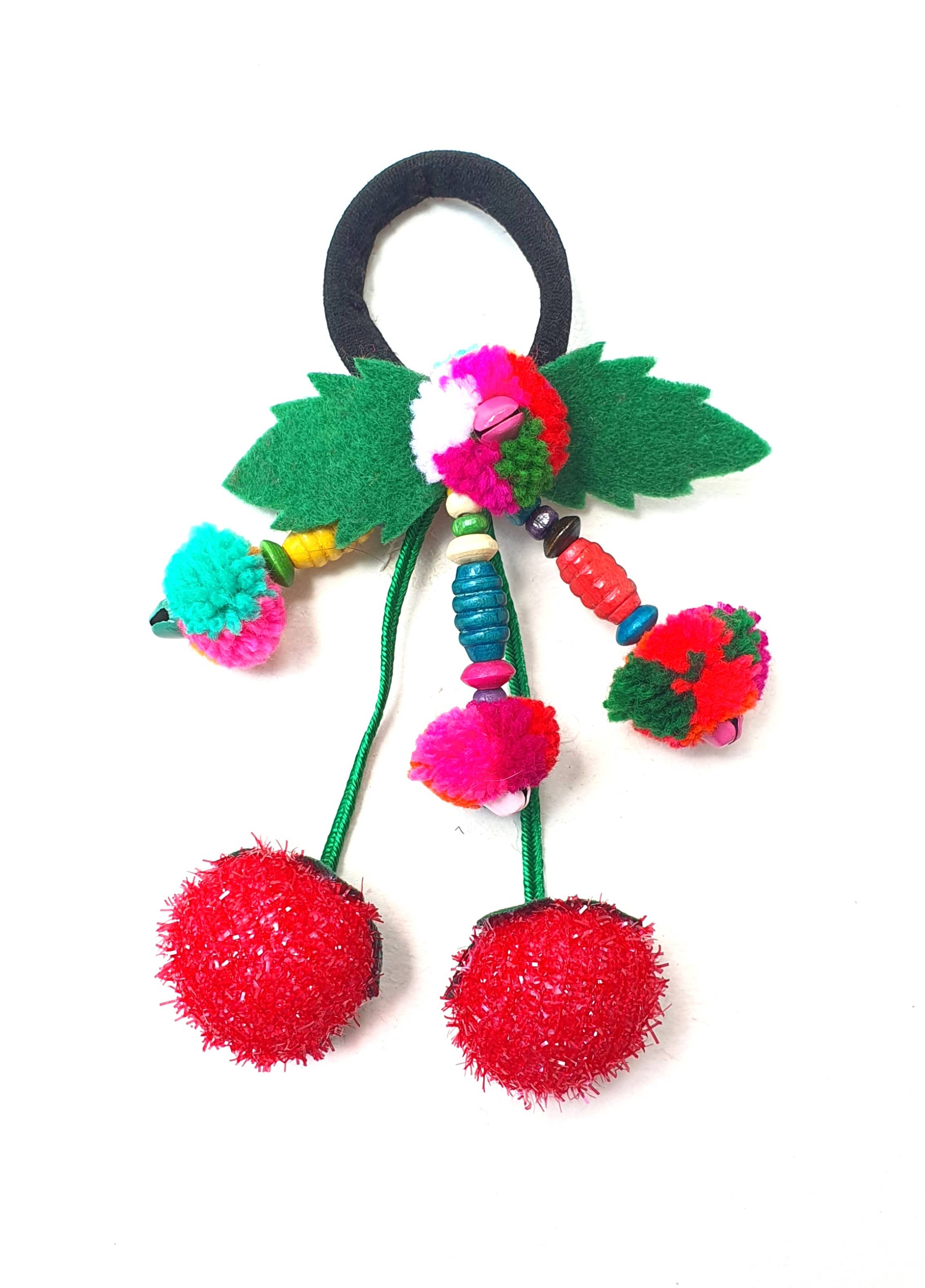 Beige & Co Thai Crafts - Wholesale Hair Tie - Cherry Pom Pom Hair Tie Boho Style1