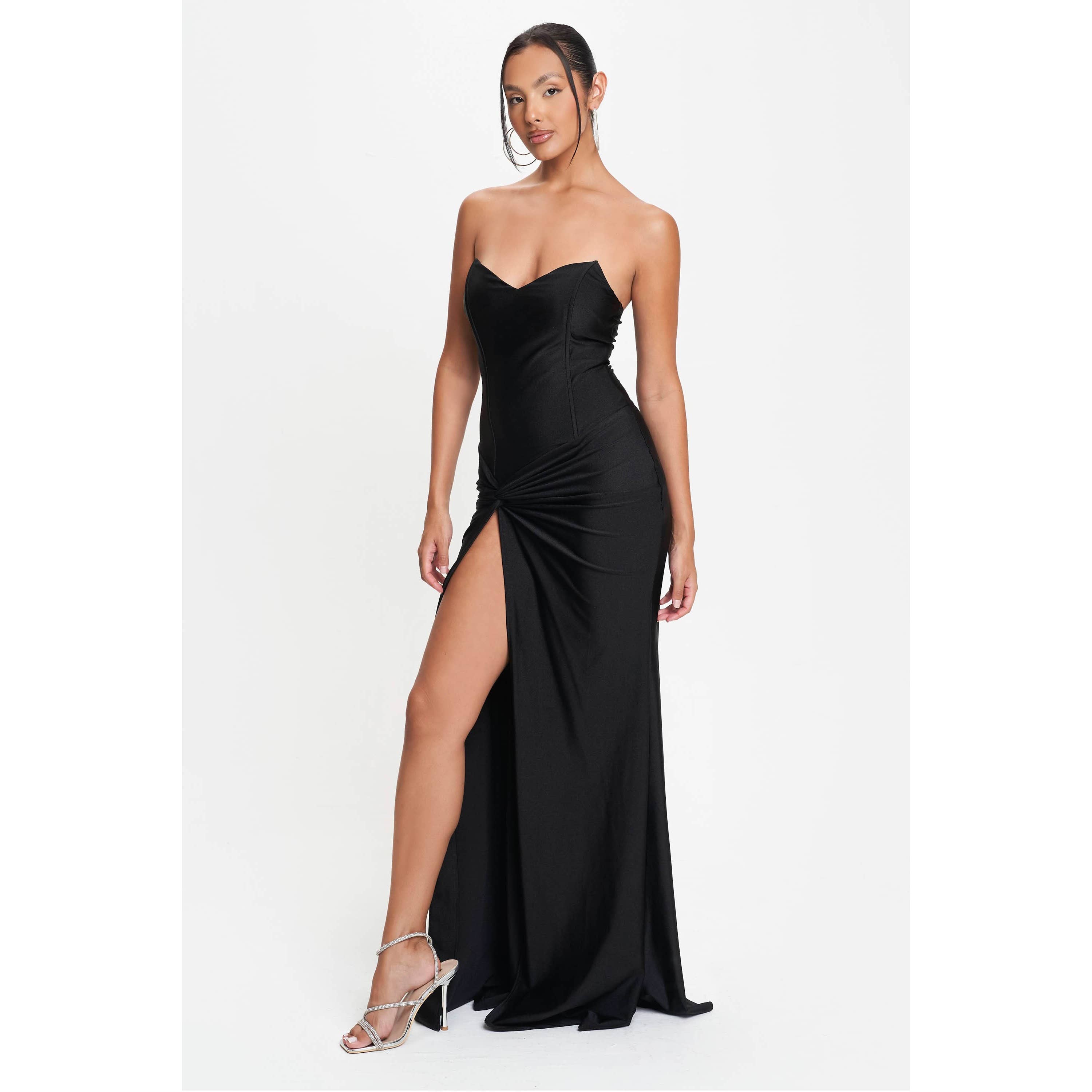 CEFIAN FASHION – Vestido - Mulher por atacado – VESTIDO MAXI DE CETIM AMARA LATERAL TWIST8