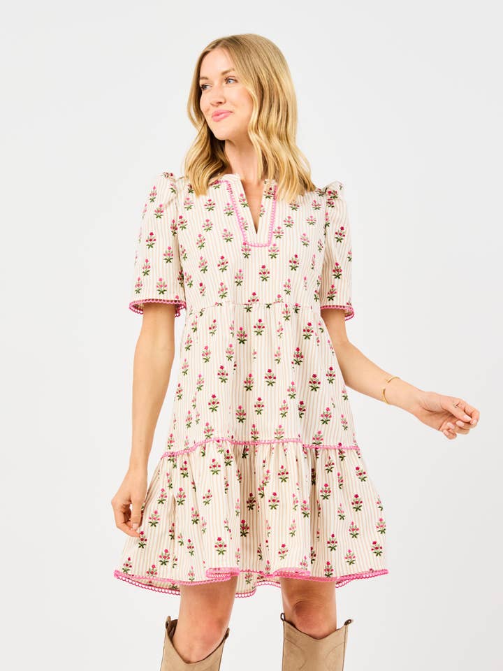 Mary Square - Wholesale Dress – Women's - Adelyn Dress | Cottage Stripes Tan6