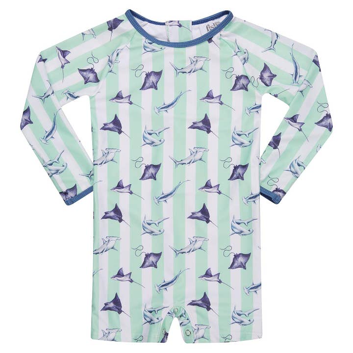 Badkleding voor baby's | Badpak met lange mouwen in Shark Alley voor wholesale door Little Fishy Swim