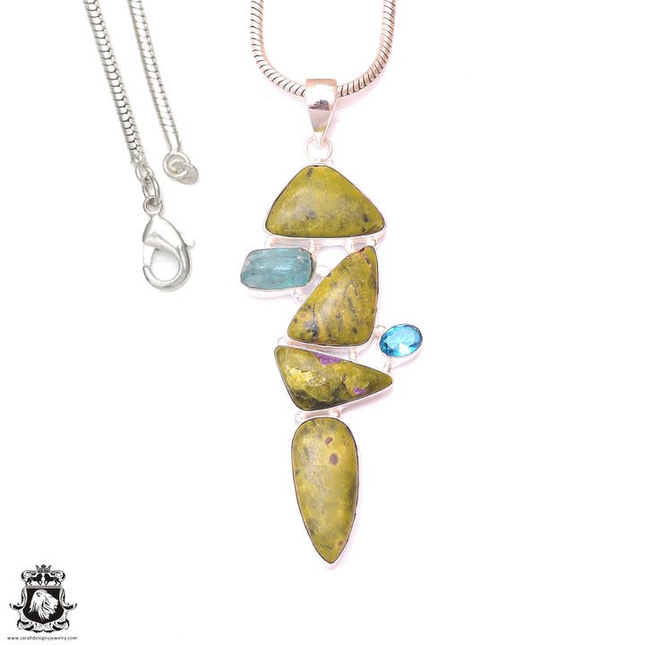 Tasmanian Atlantisite Stichtite Aquamarine Pendant & 3MM Italian Chain P9661 for wholesale by SARAH DESIGNS JEWELRY