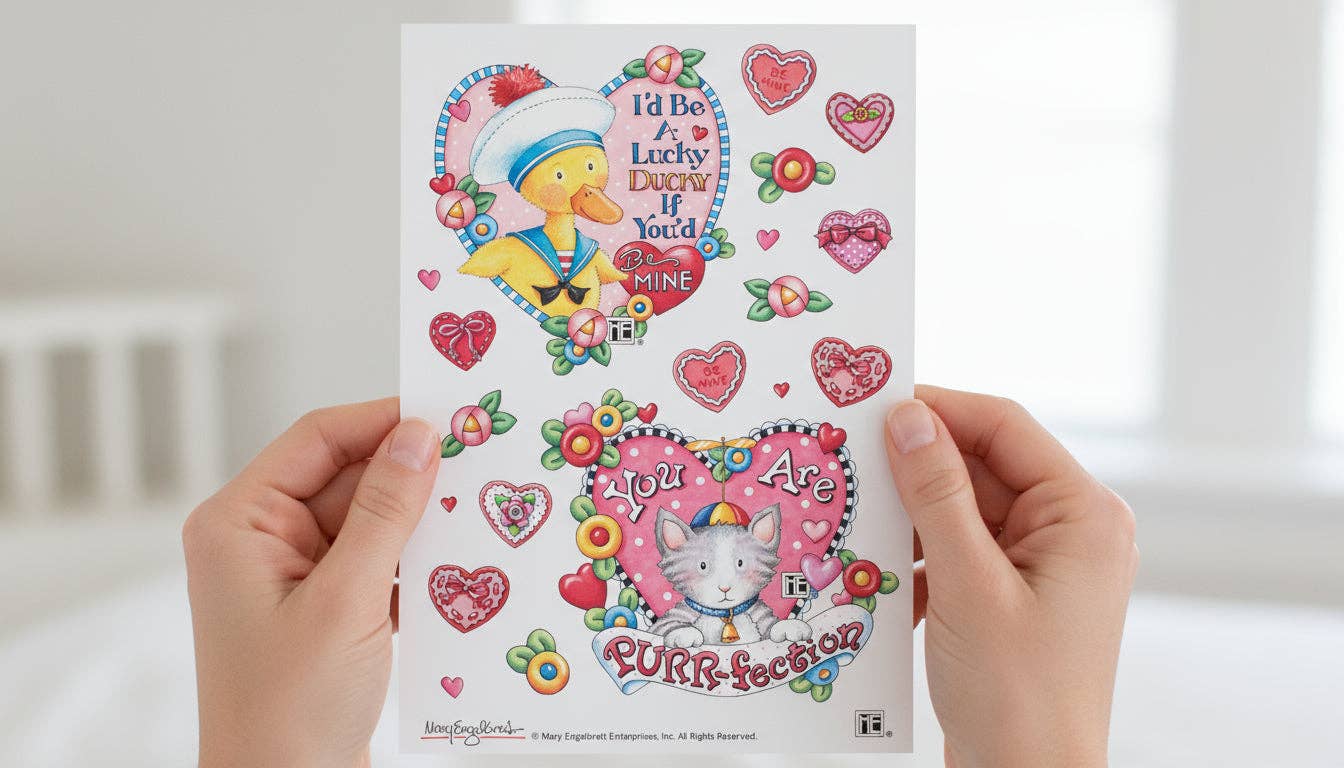 Mary Engelbreit Studios - Vente Autocollant - Feuille d'autocollants Animal Pals pour la Saint-Valentin2