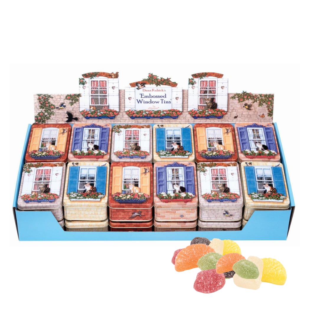 Tin Treats – wholesale Gummy – Dana Kubick - Window Tins 4 Asst With Fruit Jellies (24)0