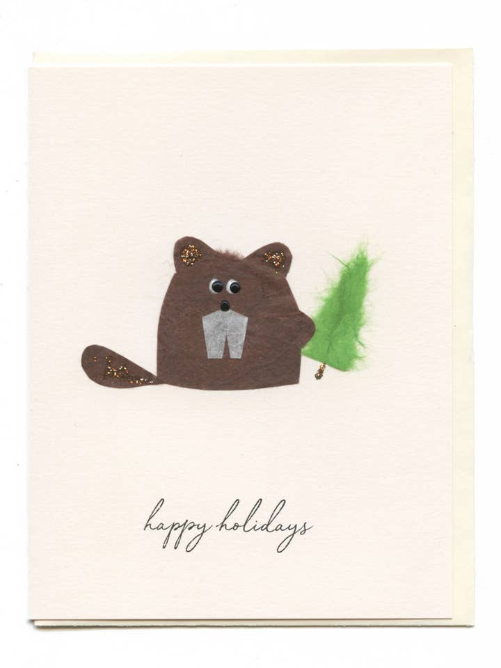 "Happy Holidays" Beaver with Tree for wholesale by FLAUNT HANDMADE CORRESPONDENCES
