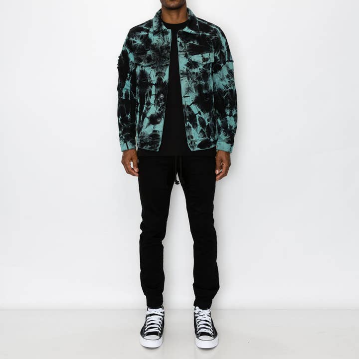 Teal DK185 TIE DYE DENIM JACKET for wholesale on Faire