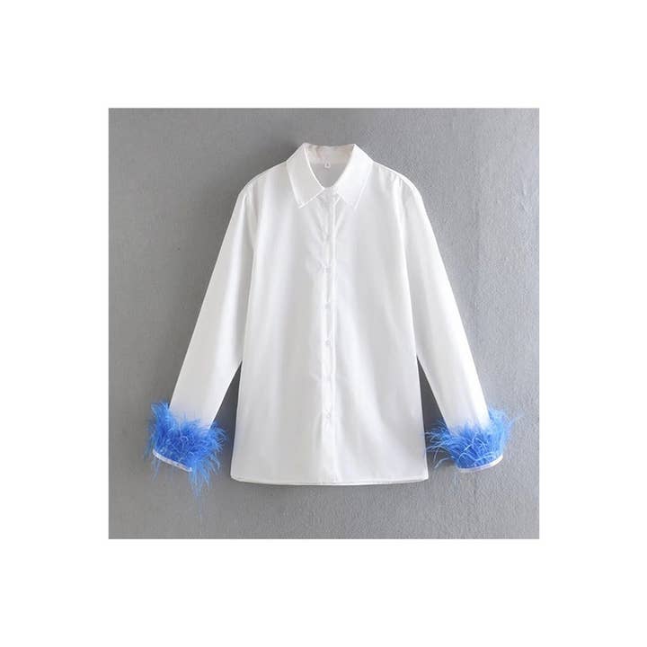 Paperdoll - Wholesale Button Down Shirt - Women's - Woman Long Sleeve Feather Top 8