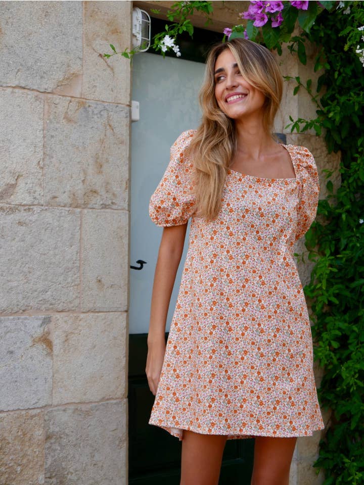 MindTraveler - Wholesale Dress - Women's - Bruna Orange Flowers Dress8