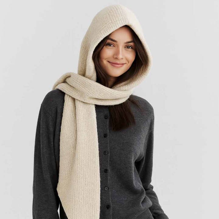 Sweetkama – Großhandel Schal – Damen – Damen Gemütlicher Unifarbener Strick-Kapuzen-Schal0