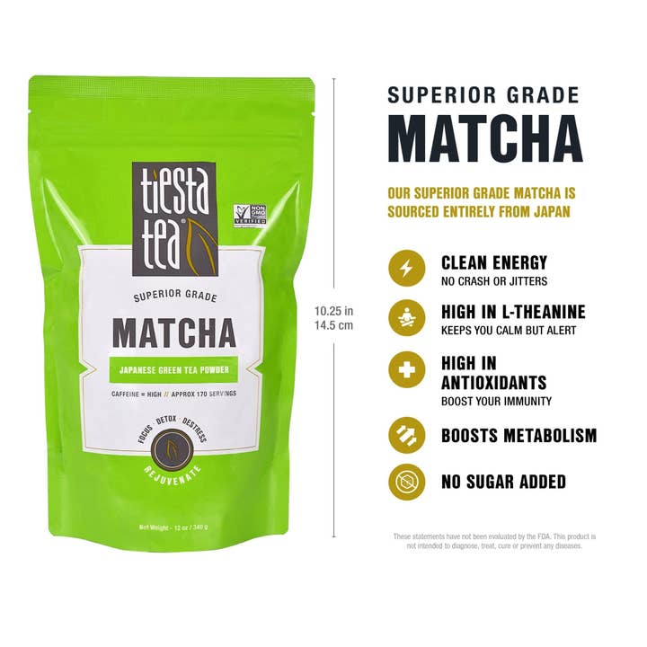 Tiesta Tea Company - Wholesale Health/Detox Tea - Superior Grade Matcha Green Tea - 12 oz Bulk Bag