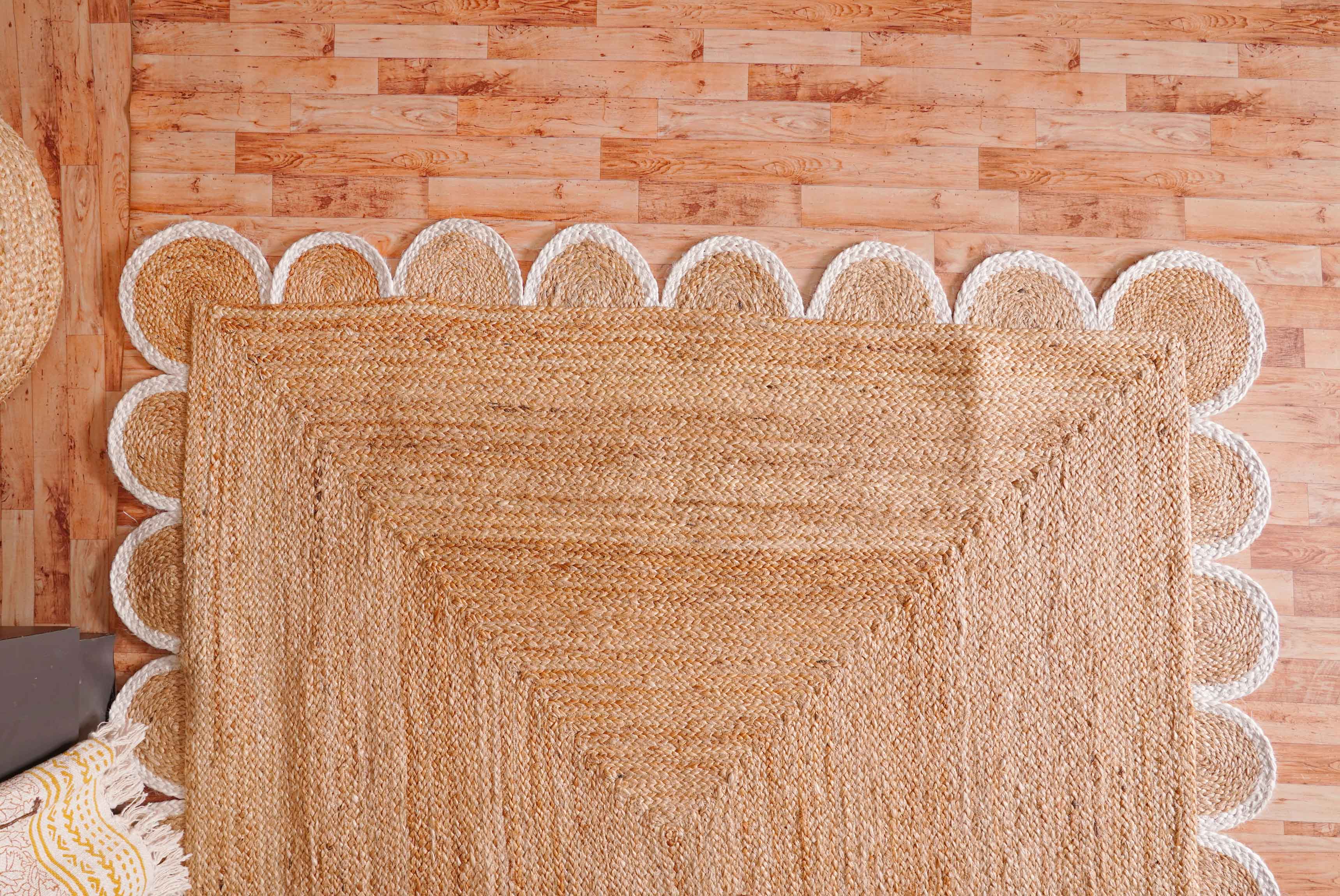 Chouhan Rugs - Wholesale Area Rug - White Scalloped Border Beige Color Jute Rug Living Room Rug 3