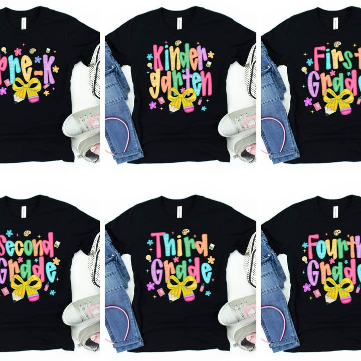 Cores Brilhantes Femininas Laço Volta às Aulas #2203 Transferência DTF por atacado de Flawless Transfers