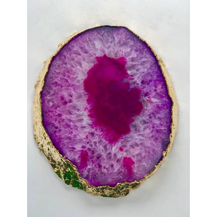 Olympus Minerals Co – Base para tacho por atacado – Trivet de ágata grande grosso com acabamento em ouro de luxo