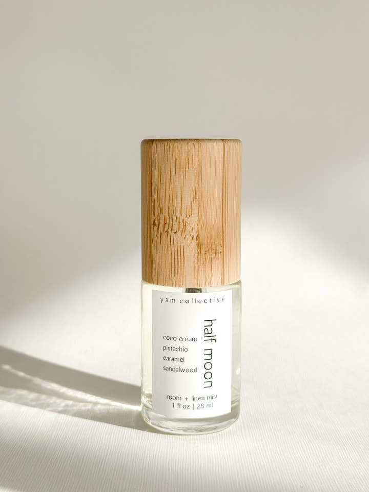 Half Moon - 1 oz Pistachio + Caramel Room & Linen Mist for wholesale by yam collective
