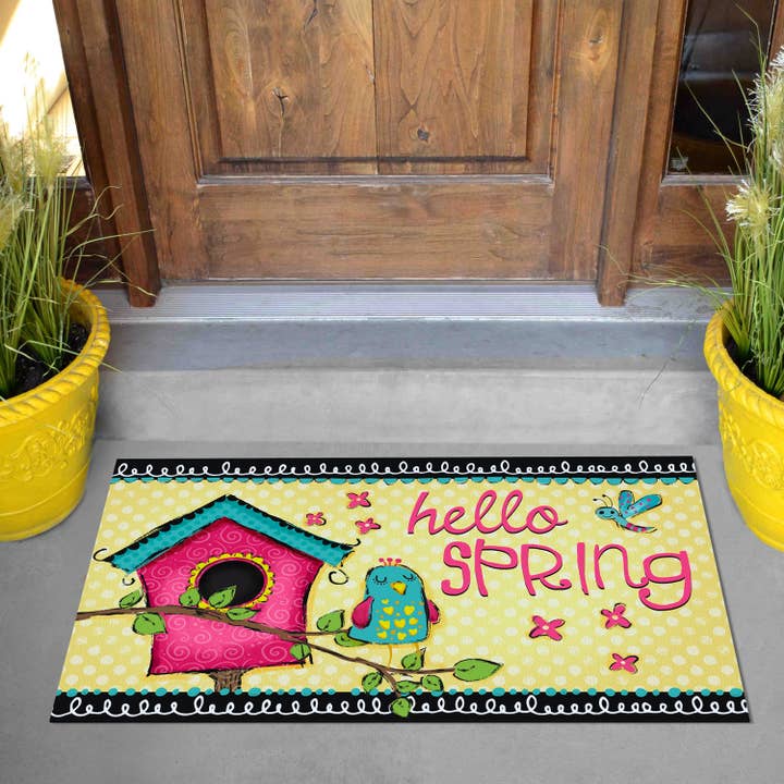 Hello Spring Indoor/Outdoor Entryway Floor Mat for wholesale by Conimar Promotions