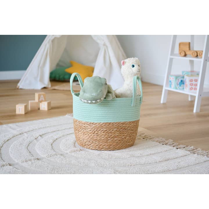 green natural Storage basket, cotton/water hyacinth, mint for wholesale on Faire1