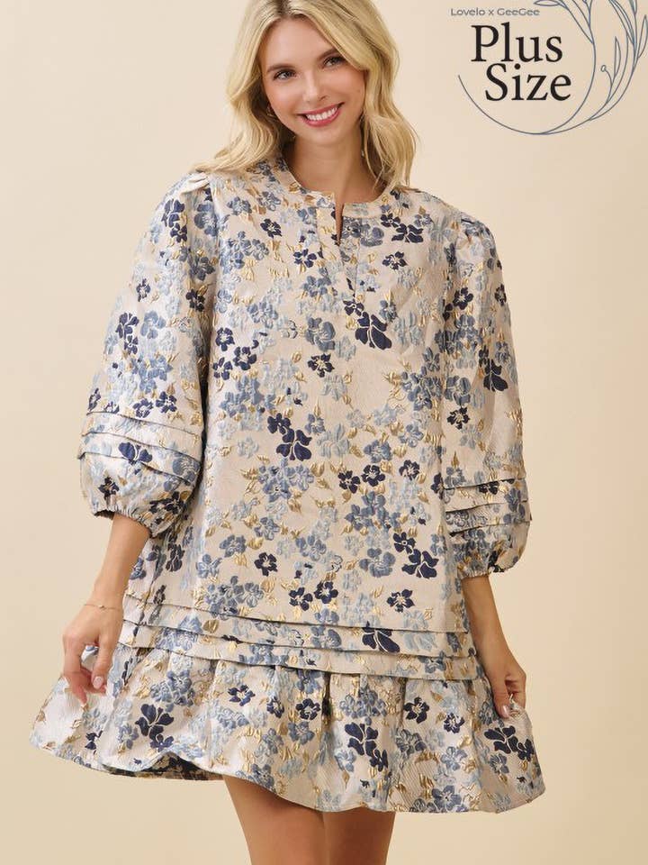 Plus Floral Jacquard Tierad Miniklänning CD51991PL för wholesale av GeeGee x Lovelo