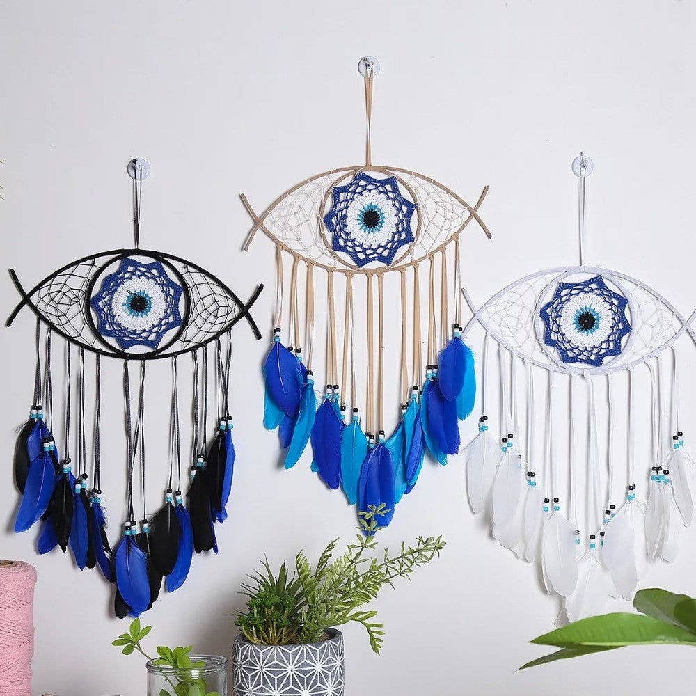 Guzel Handcrafts – Großhandel Traumfänger – Großer Wandbehang Traumfänger mit bösem Blick Nazar Boncuk Mal De Ojo und Federn, Moderner Boho-Stil Wohnkultur – Schneller Versand!0