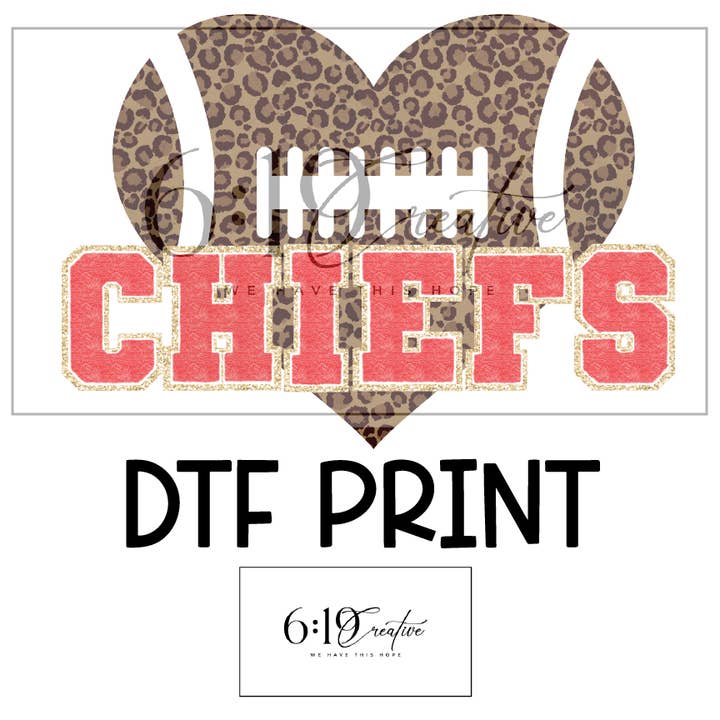 Chiefs Leopard Heart DTF Print for wholesale by 6:19 Creative