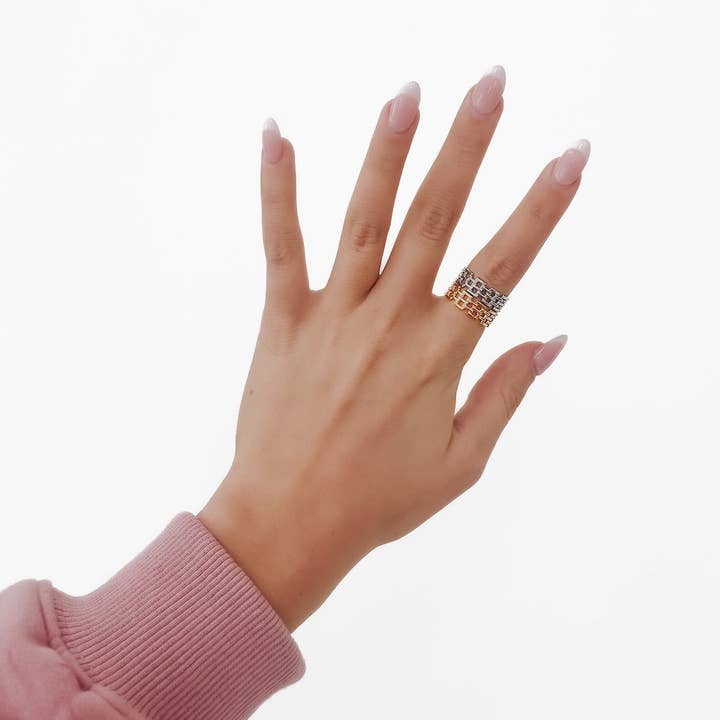 Pretty Simple - Vente Anneau/bague à empiler - Bague en treillis Lennon IMPERMÉABLE Vente en gros4