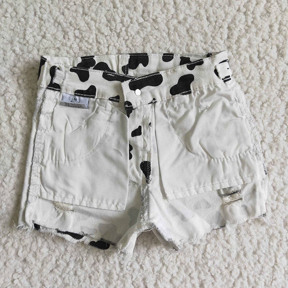 Aier Wholesale - Wholesale Shorts - Kids - Baby Girls cow print summer denim shorts4