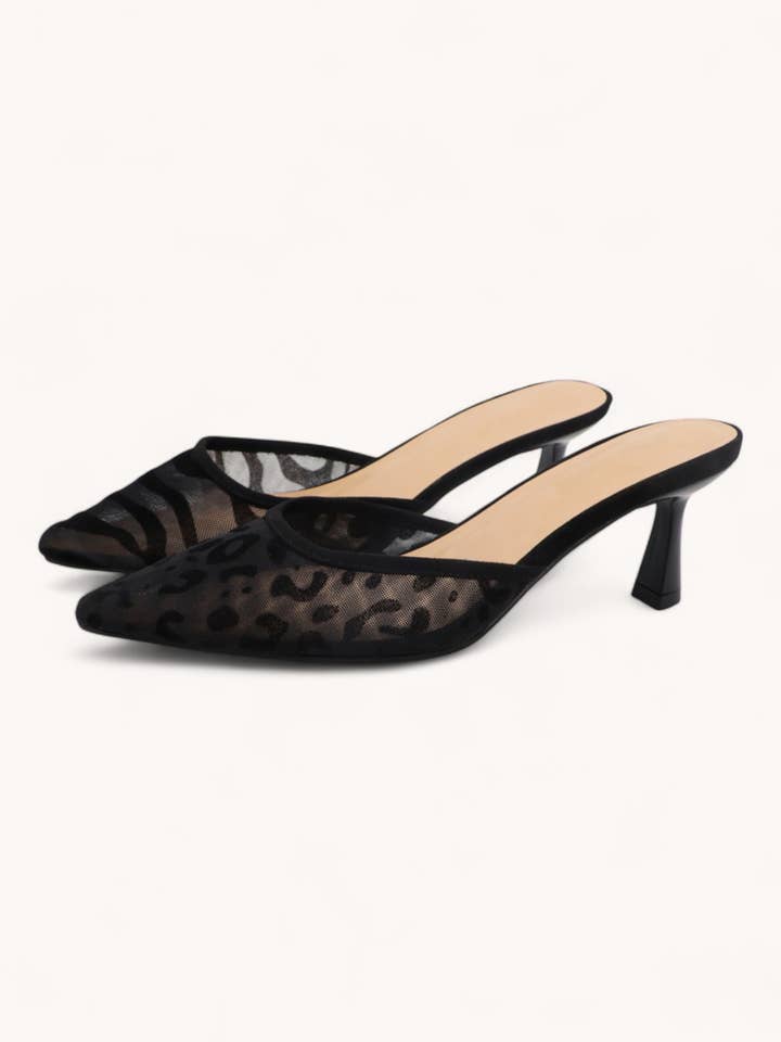 WEEKLY DEAL MESH LEOPARD POINTED TOE MULE HEEL for wholesale on Faire