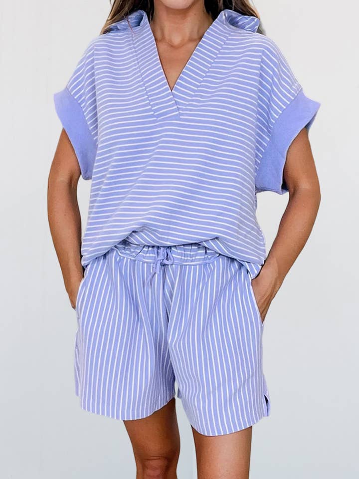 Stripe Polo Shirt and Drawstring Shorts Set | S-XL for wholesale by Aapparella