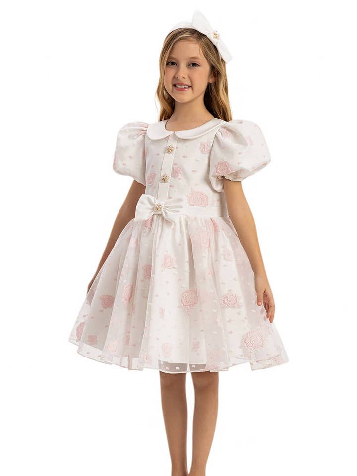 Powder Dress With Hair Accessory 3-7 Age 35239pr for wholesale by Pamina Kids