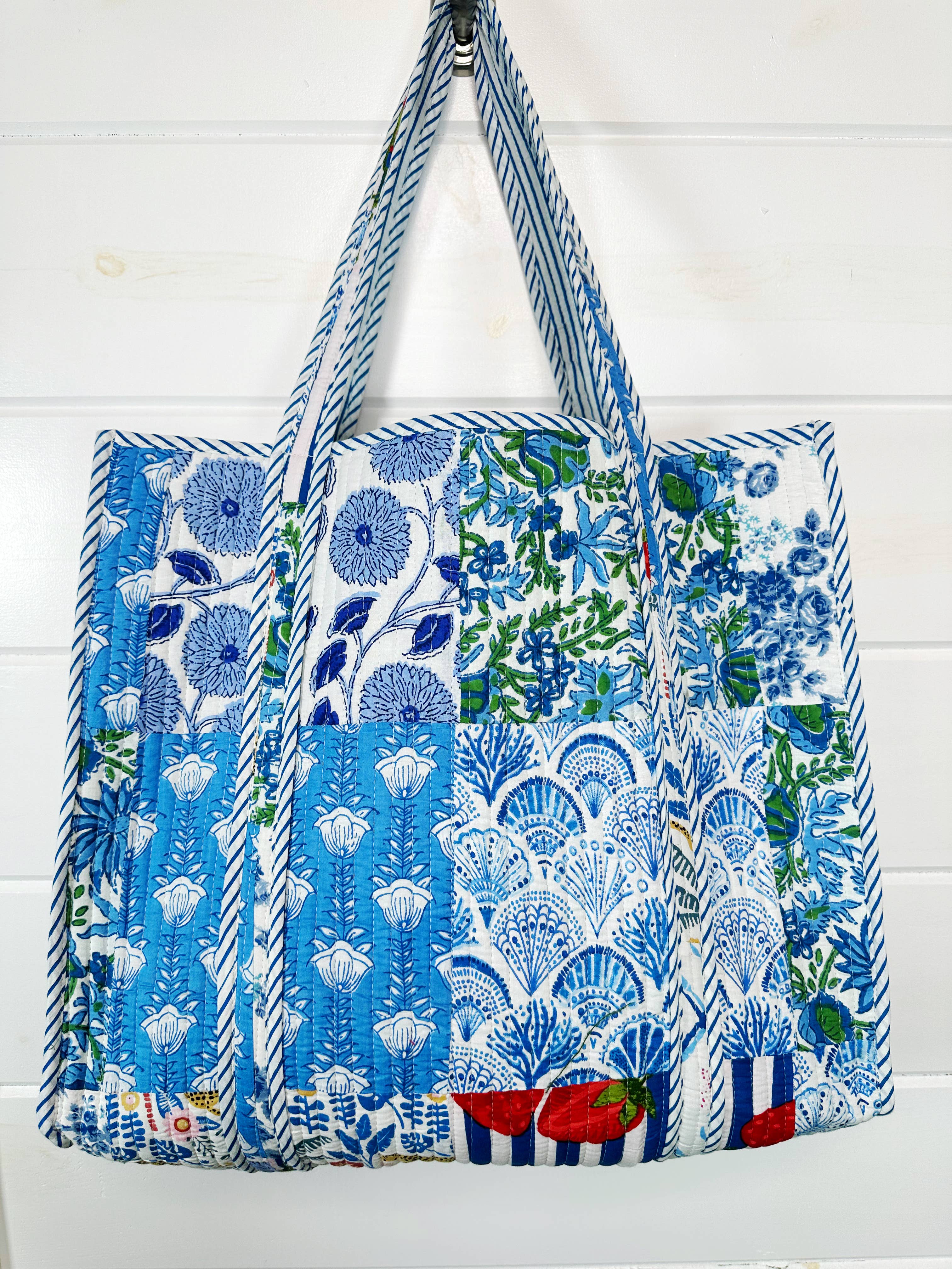 Folklore Couture - Wholesale Tote Bag - Women's - Large Quilted Tote - Handmade, Reversible - Blue Patchwork2