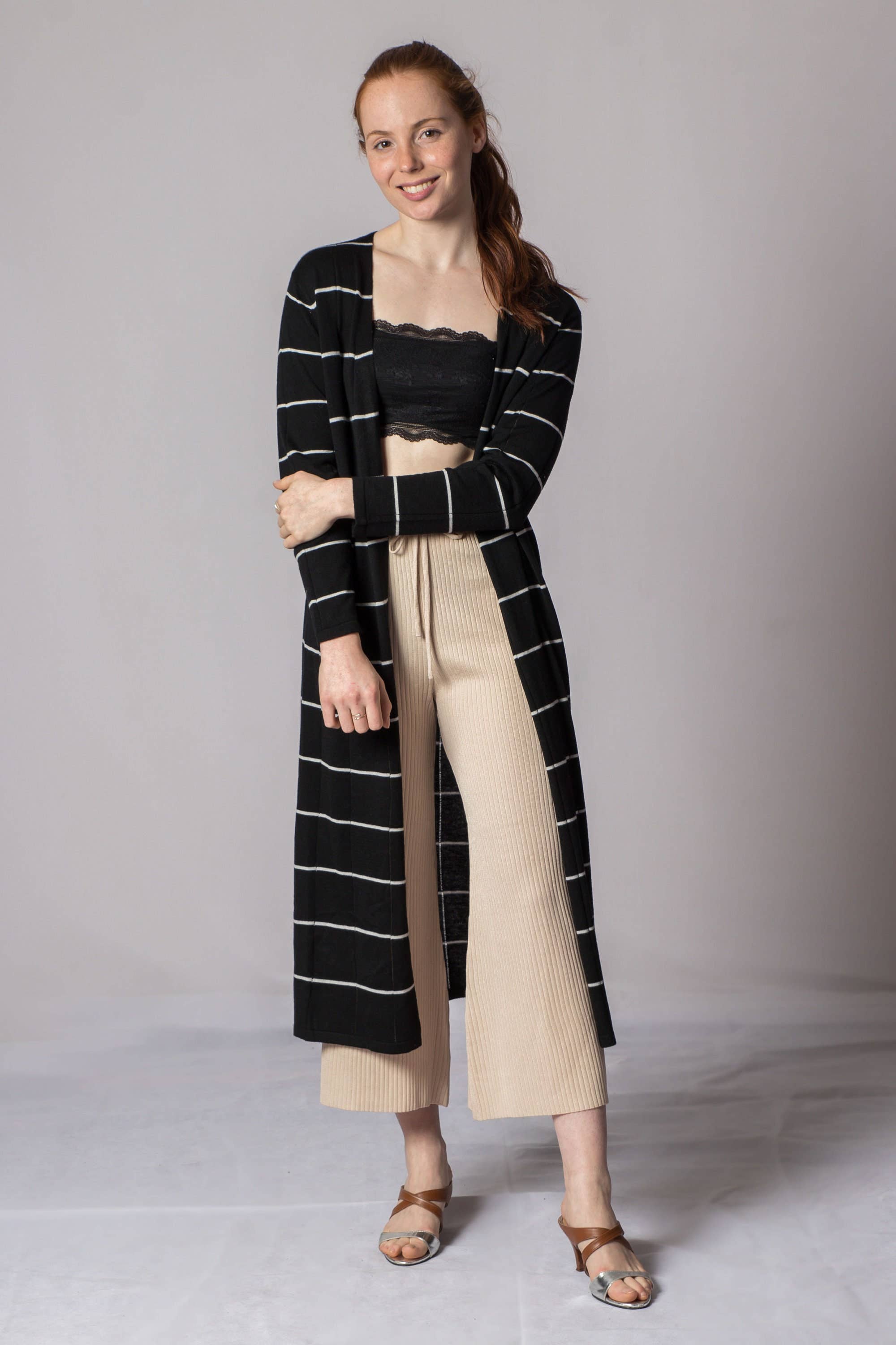 ALS Australia - Wholesale Cardigan – Women’s - Women's Striped Wool Yarn Long Cardigan0