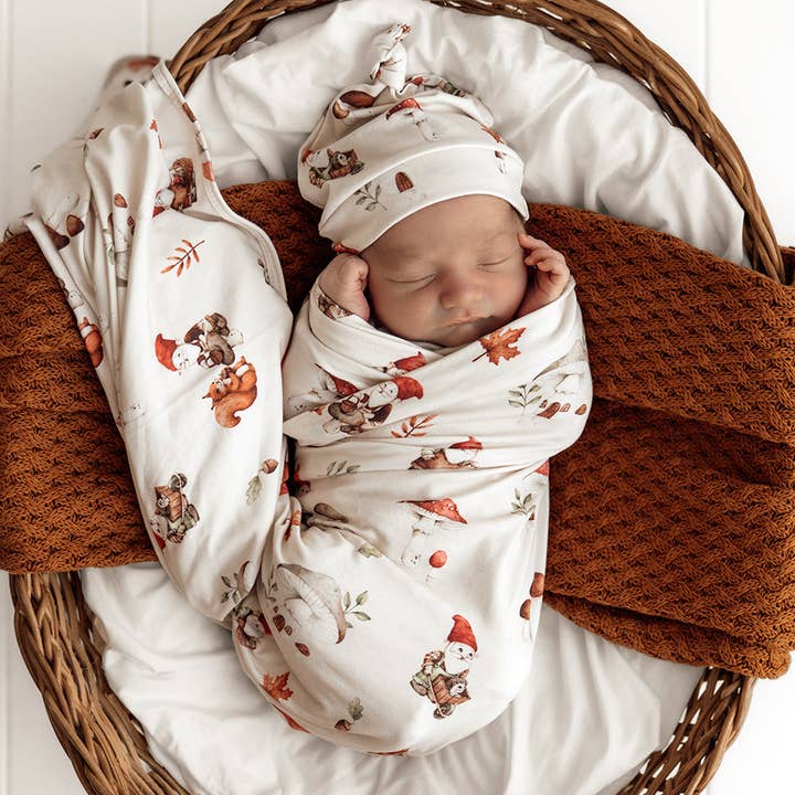 Gnomes Organic Jersey Wrap & Beanie Set for wholesale by Snuggle Hunny