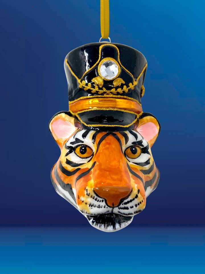 Bengal Tiger Nutcracker Head Polish Glass Christmas Ornament for wholesale by Kenzies of London