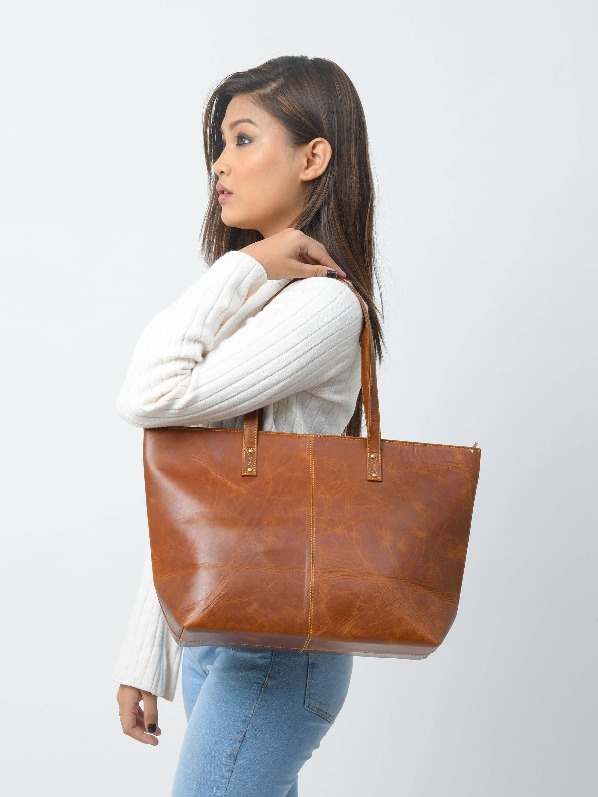 MaheTri LLC - Leather & Lifestyle Goods - Wholesale Tote Bag - Women's - The Kim Tote Bag- Cocoa Brown2
