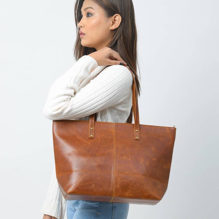 MaheTri LLC - Leather & Lifestyle Goods - Wholesale Tote Bag - Women's - The Kim Tote Bag- Cocoa Brown2
