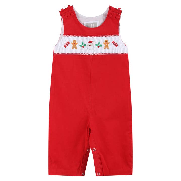 Lil Cactus - Wholesale Overalls - Baby - Red Velvet Christmas Smocked Overalls