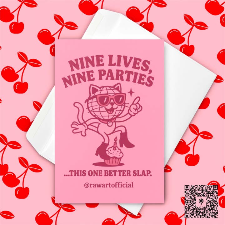 Lustige Disco-Katzen-Geburtstagskarte - Retro-Pink-Party-Design für den Großhandel von Hot Mess Paper Co.