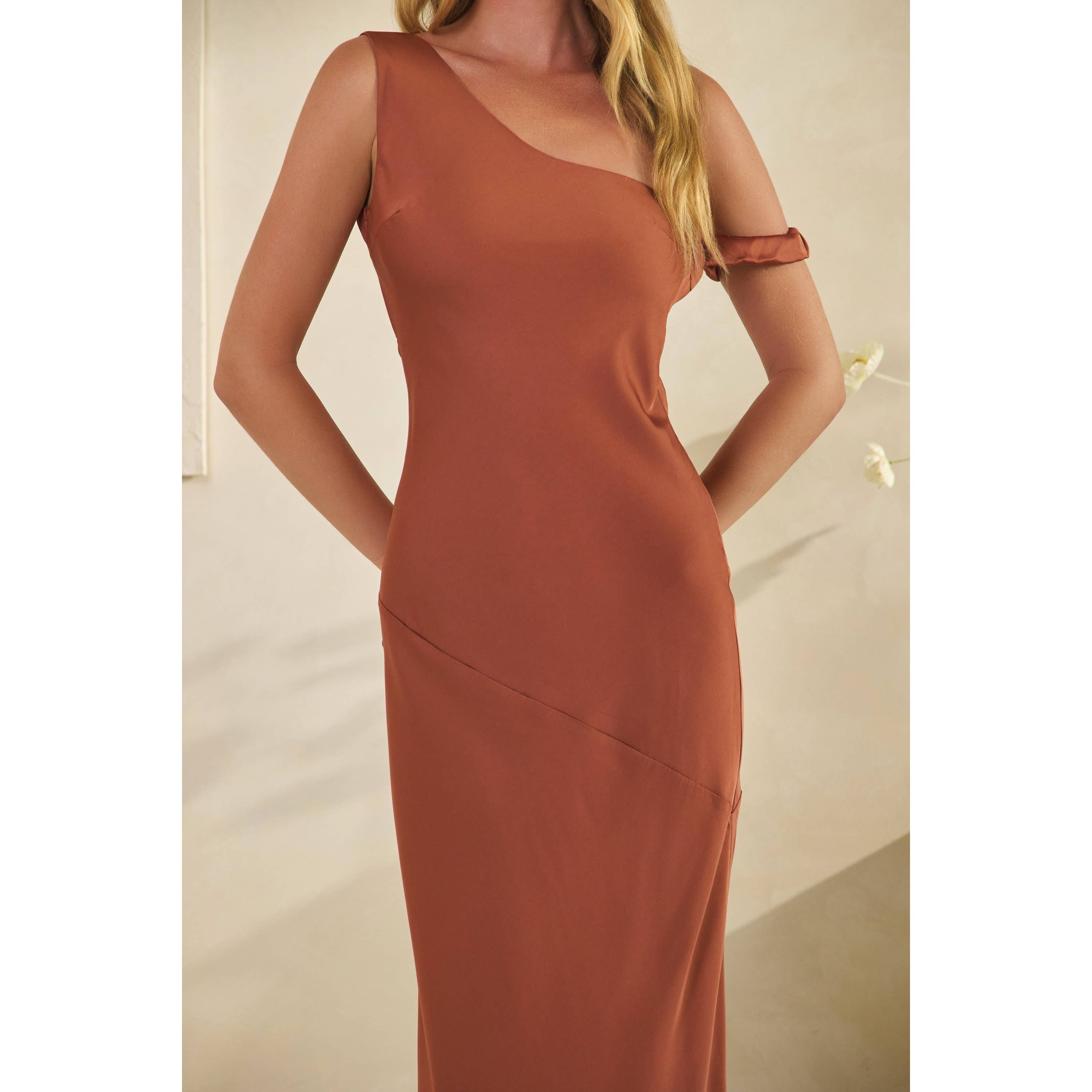 Honey Mango - Wholesale Dress - Women's - Asymmetric Satin Tie Back Maxi Dress8