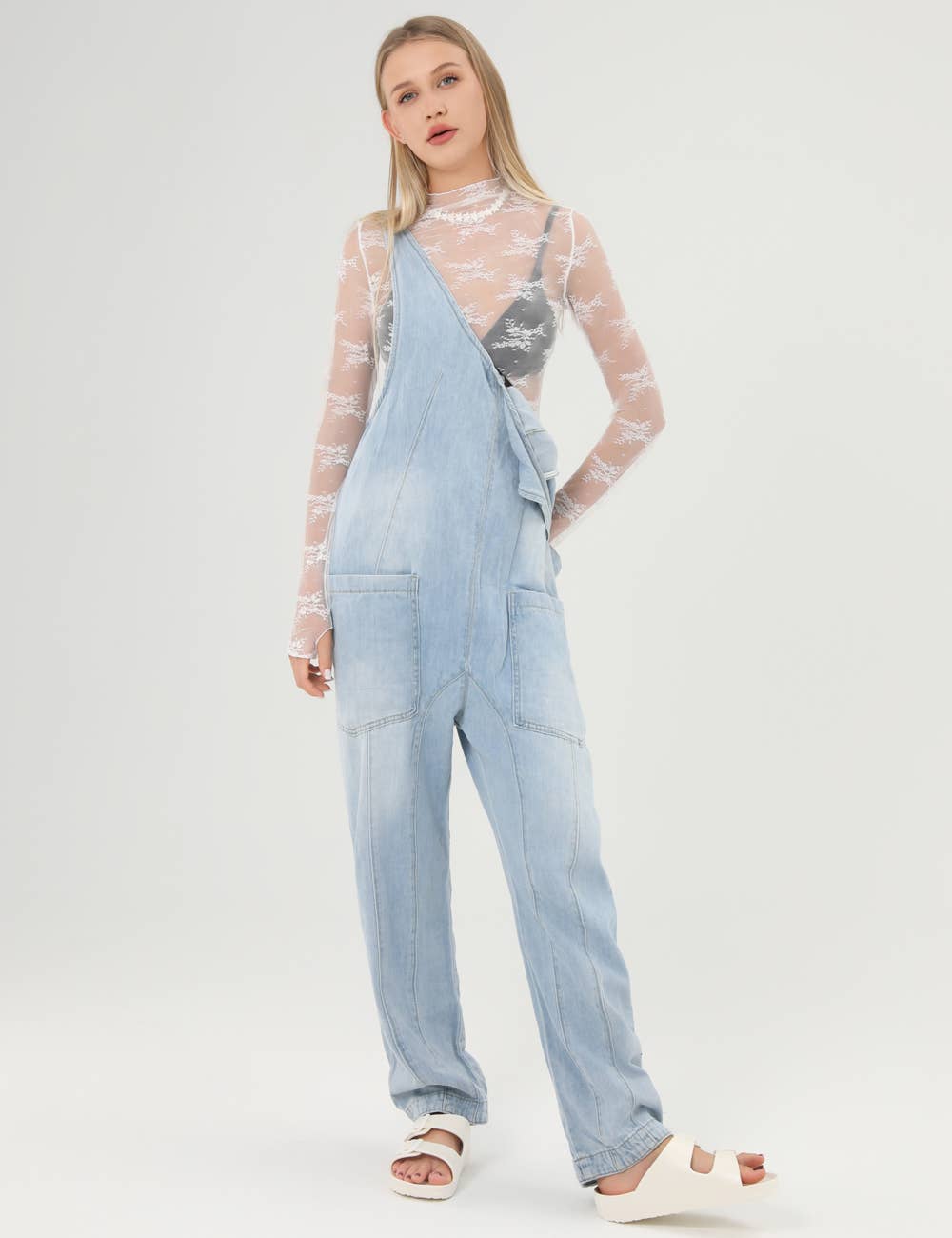 Blue Denim Adjustable Shoulder High Roller Jumpsuit SKJ150 for wholesale on Faire9