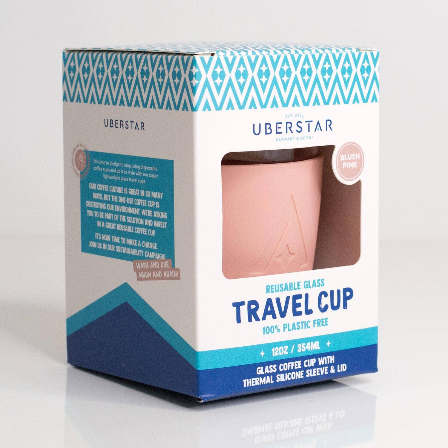 UBERSTAR – wholesale Insulated mug/tumbler – Reusable Glass Travel Coffee Cup - 12oz Blush Pink4
