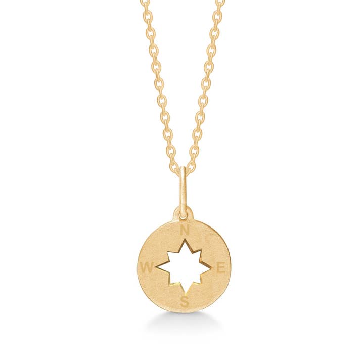 Symbolic Compass Necklace in 14K Gold-Plated Silver for wholesale by Lisberg Jewellery