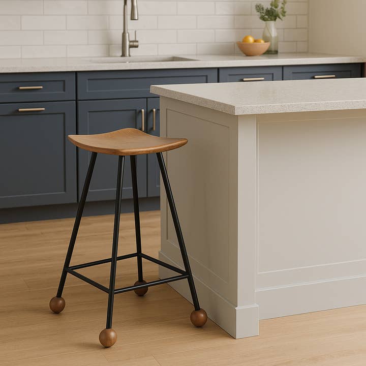 Wooden Stool – 65cm – Black Iron Pipe Legs / STL-002 for wholesale by Wood Stone Art